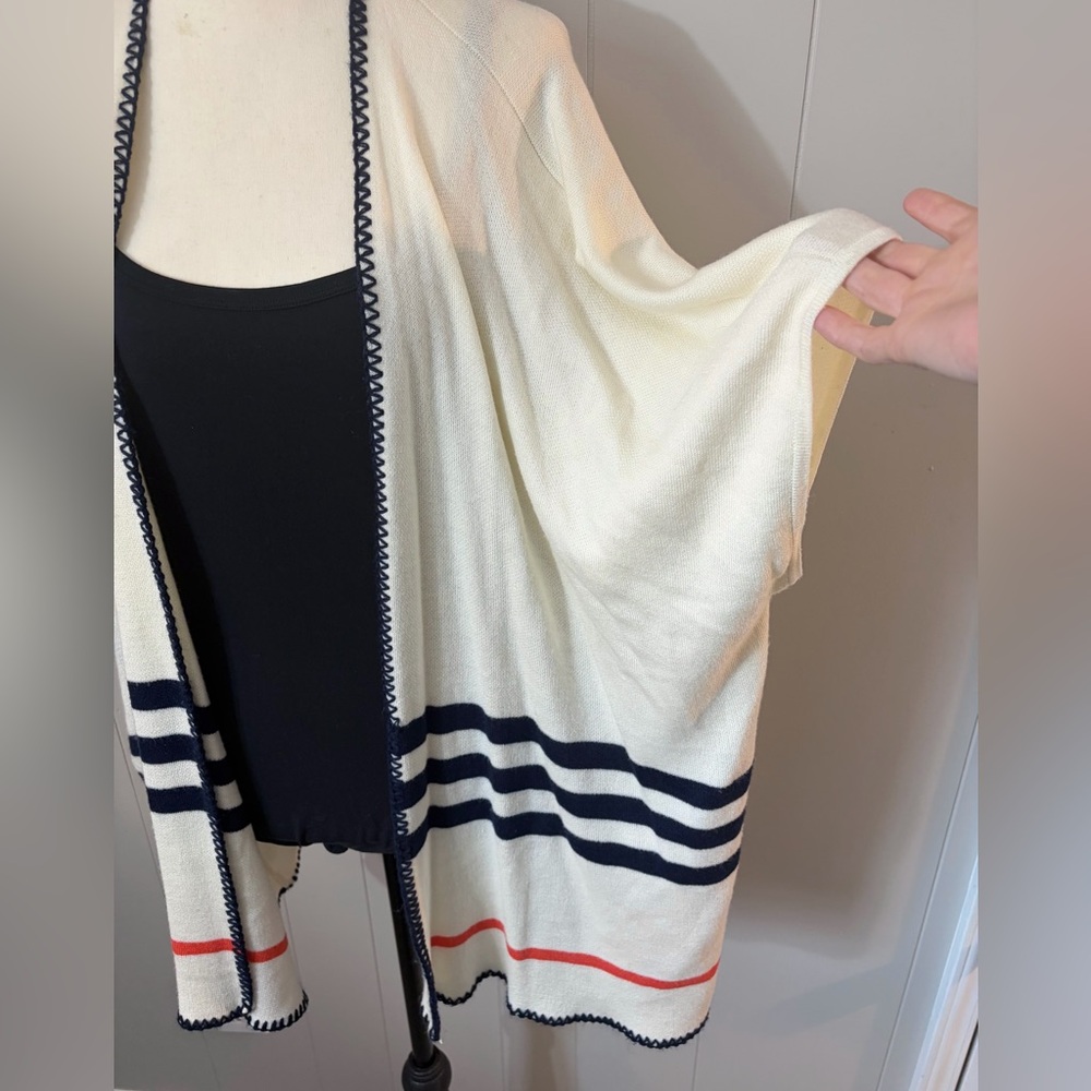 Marine Layer Wrap Poncho Kimono Cardigan Cream Stripes Desert Cabin Western OS - Picture 2 of 7